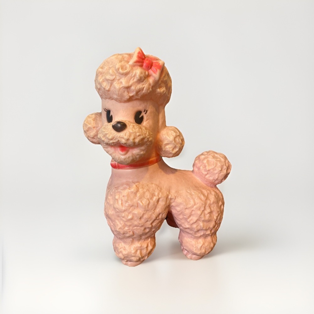 Vtg Sun Rubber Company French‎ Poodle Dog Toy Swivel Head Squeaker Rollers 1963